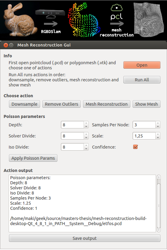 3D model reconstruction with 3D camera GUI app and diagram of process